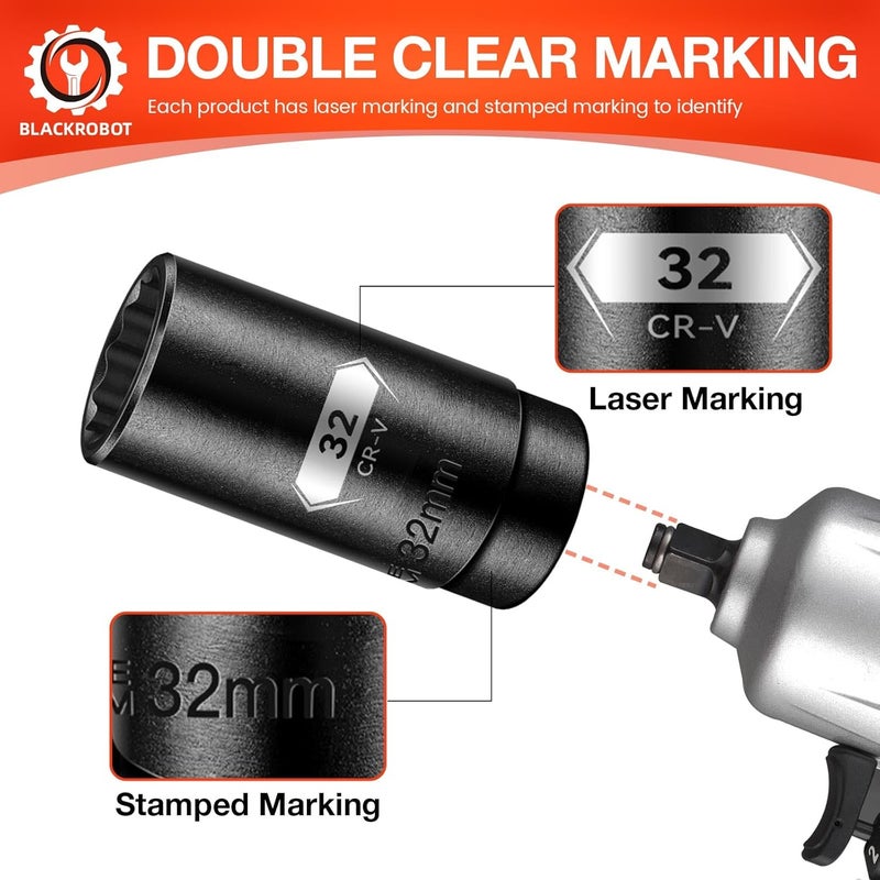 BLACKROBOT 32 mm 12-Point Deep Impact Socket, 1/2 Inch Drive, Metric, Cr-V Steel With Black Manganese Phosphate Coating - Image 4